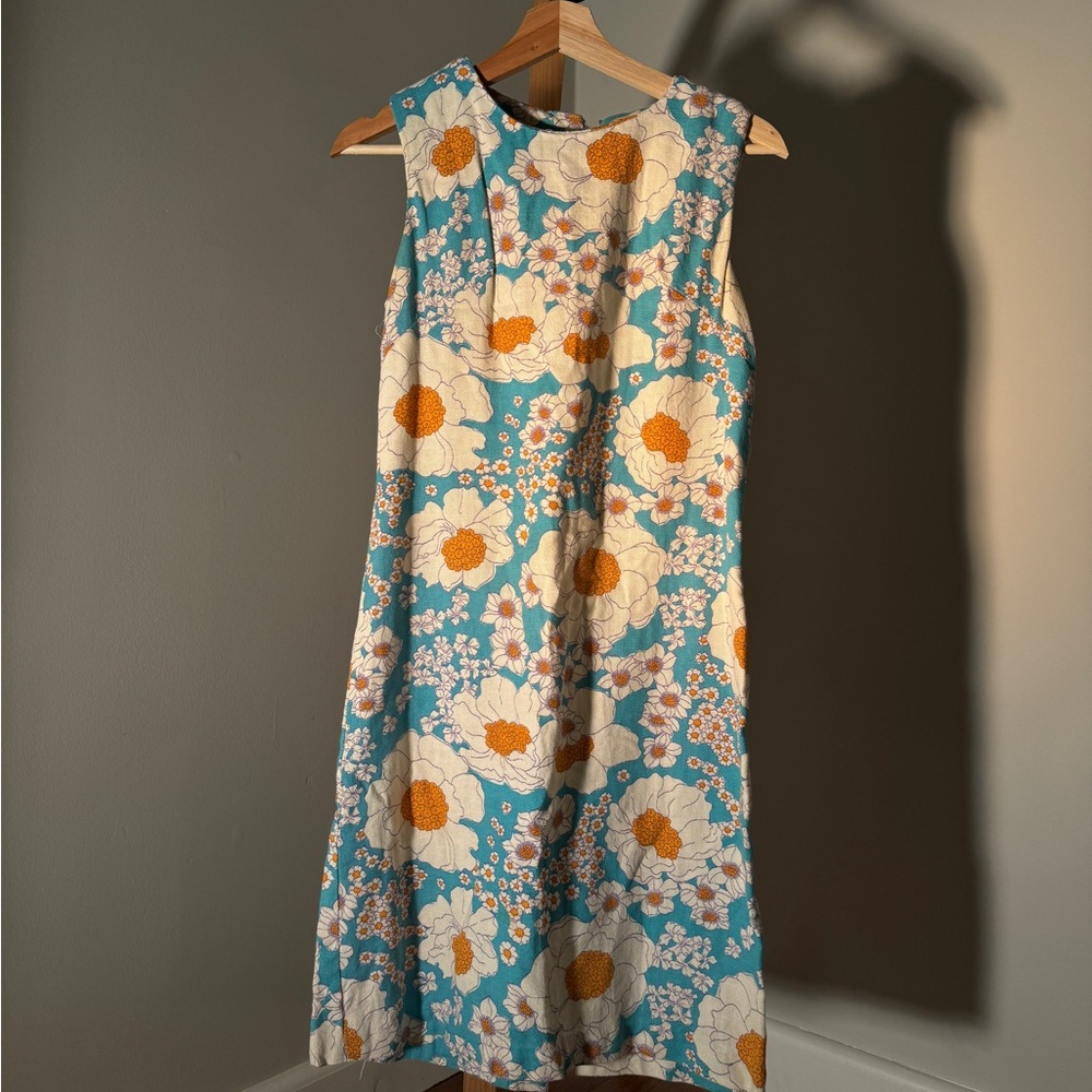Vintage blue white and yellow floral dress